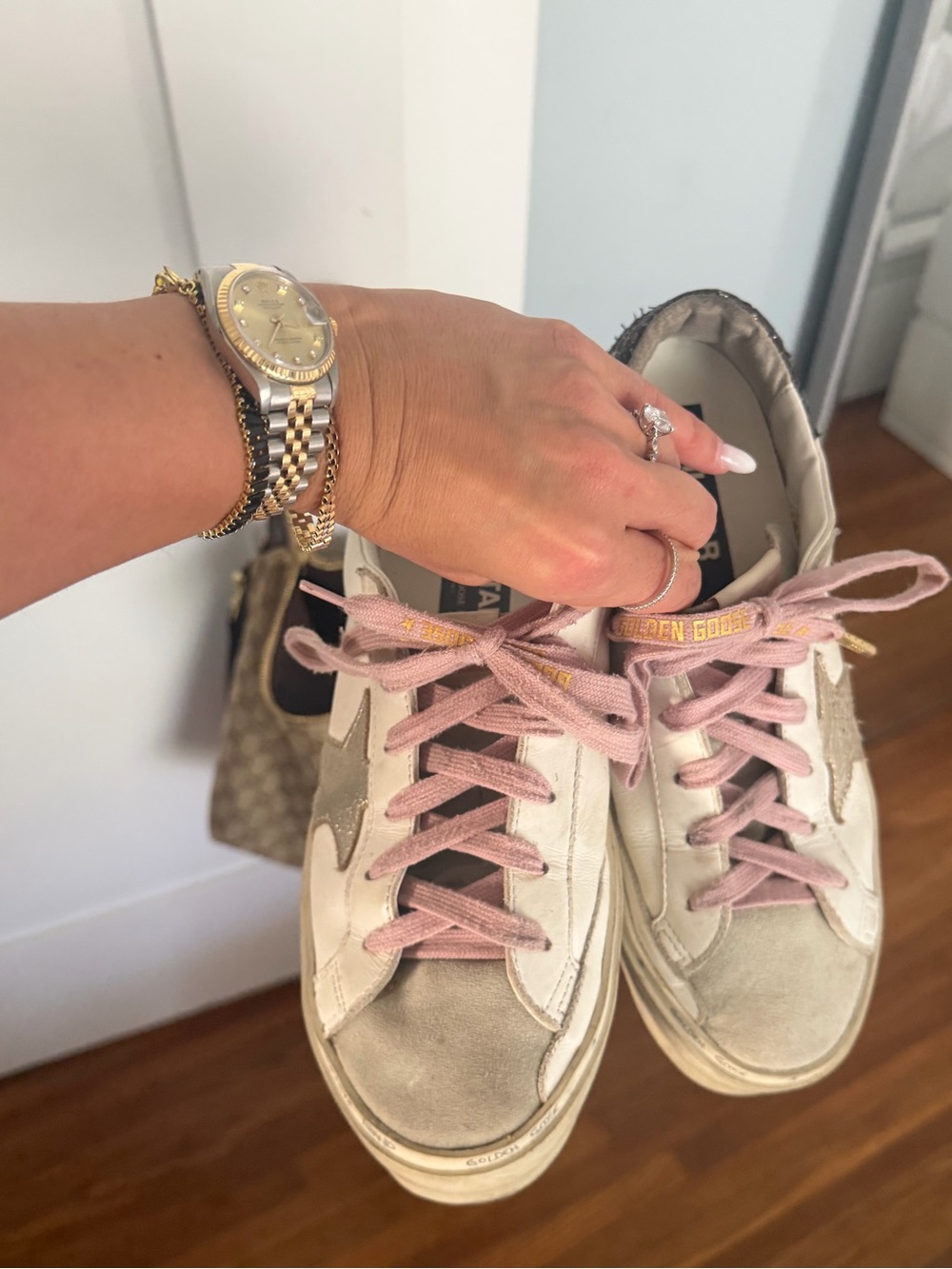 Golden Goose Low-Top Sneakers in Cream and Pink